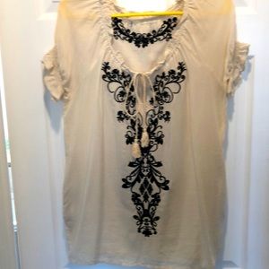 COPY - BoHo style top cream & black embroidery work in front & back
